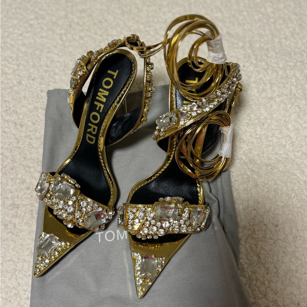 Tom Ford Gold Crystal Embellished Heels